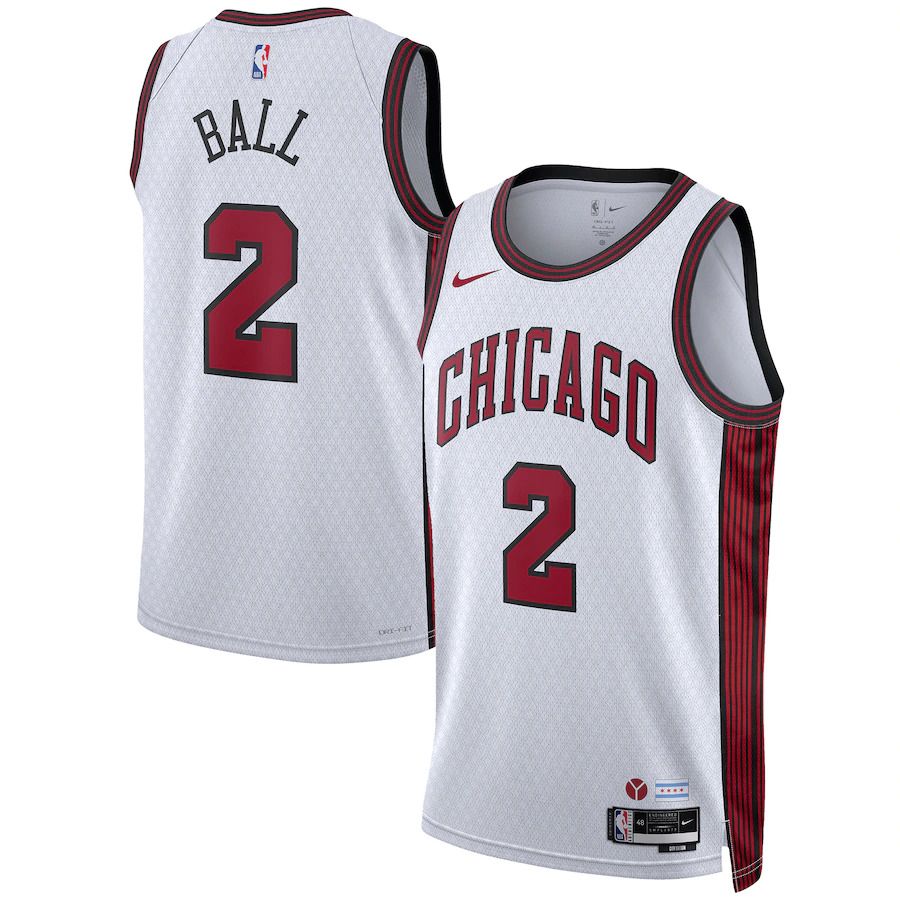 Men Chicago Bulls 2 Lonzo Ball Nike White City Edition 2022-23 Swingman NBA Jersey
